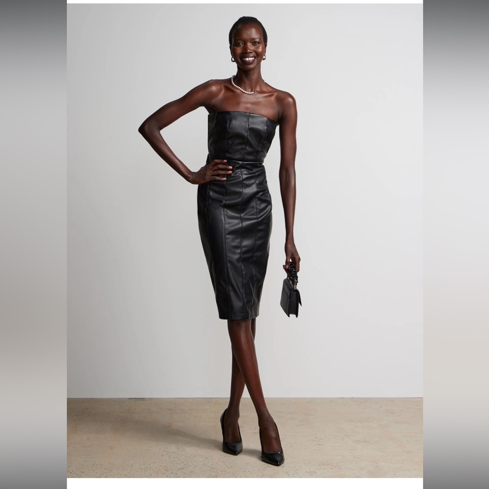 New York & Company Faux Leather Strapless Dress NWT